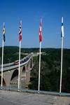Flags & Bridge, Norwegian - Swedish Border, Norway