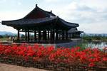 Anapsi Pond - Temple, Red Azalea, Kyongju, Korea