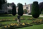 House, Yew Trees, Rose Beds, Lanhydrock House, England