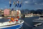 Harbour, Blue Boat & Flags, Saint Florent, France - Corsica