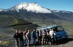 Group, Bus & Volcano, Puyunue National Park, Chile