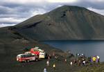 Crater Lake with Buses & People, Past Landmannalaugar, Iceland