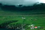 Cultivation, Houses & Mist on Rocky Ridge, Vidareidi, Faroes