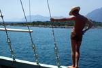 Alan on Edge of Ship, Approaching Cleopatra's Isle, Turkey