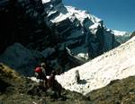 Porters Crosiing Snow, Down the Gorge, Nepal