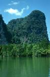 Mangrove Swamp & Tree-Covered Peak, From Boat, Thailand