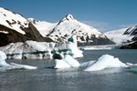 With Iceberg, Portage Glacier, Alaska, USA