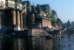 River Ganges - Buildings & Boat, Varanasi, India