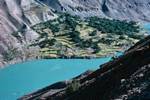 Turquoise Lake & Village Opposite, Gilgit River Valley, Pakistan