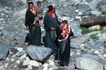 Birir - 3 Girls in River Bed, Kalash Valleys, Pakistan