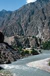 River, Looking to Fort, Chitral River Valley, Pakistan
