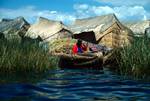 House, Woman & Boat (from our Boat), Uros Island, Peru