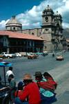 Church in Plaza de Armas, Indians in Foreground, Cuzco, Peru