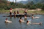 Group Cooling Off in River, Lahu / Karen Village, Thailand