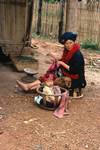 Woman Sewing, Child, Yao Village, Thailand
