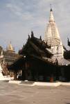 Small Wooden Temple & White Chedi, Pagan, Burma