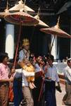 Schwedagan Pagoda - Boy & Gold Umbrellas, Rangoon, Burma