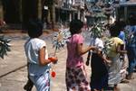 Schwedagan Pagoda - Girls With 'Fans' of Money Notes, Rangoon, Burma