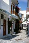 Naousa - Street Near Square, Geraniums, Paros, Greece