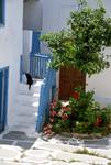 From High Belfry - Blue Staircase, Cat & Geraniums, Paros, Greece