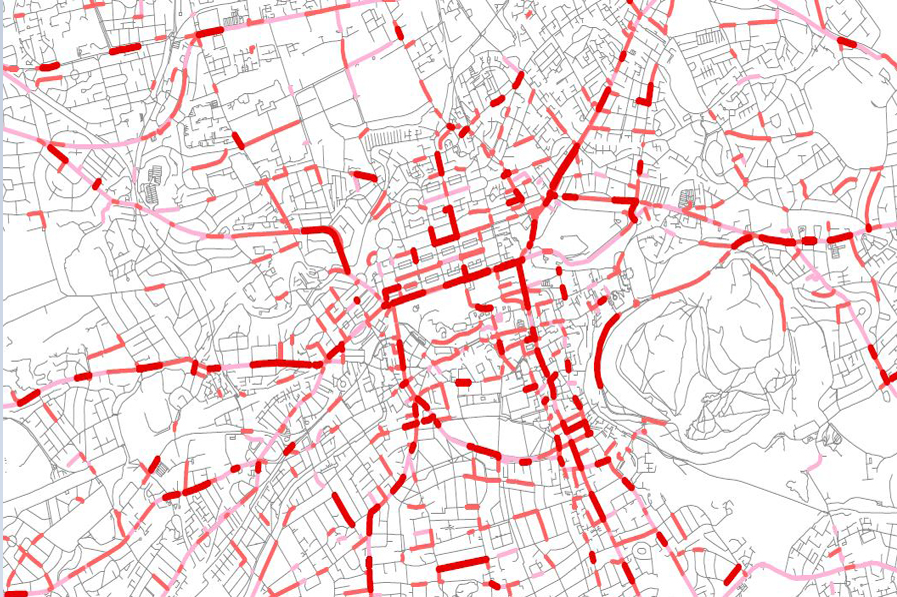 Riskiest road segments for cyclists in Edinburgh City centre