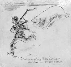 Air... 'There's no place like home, home sweet home, W.G. Burn Murdoch cartoon on glass of polar bear chasing a piper